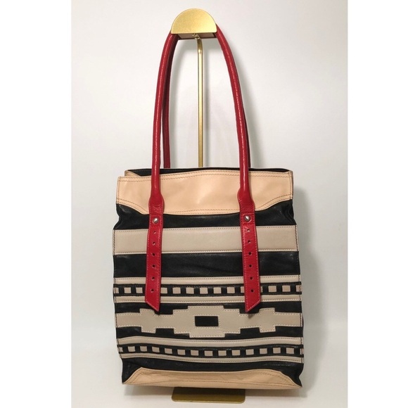 Isabella Fiore Black and Cream Tote with Red Straps - Picture 1 of 14